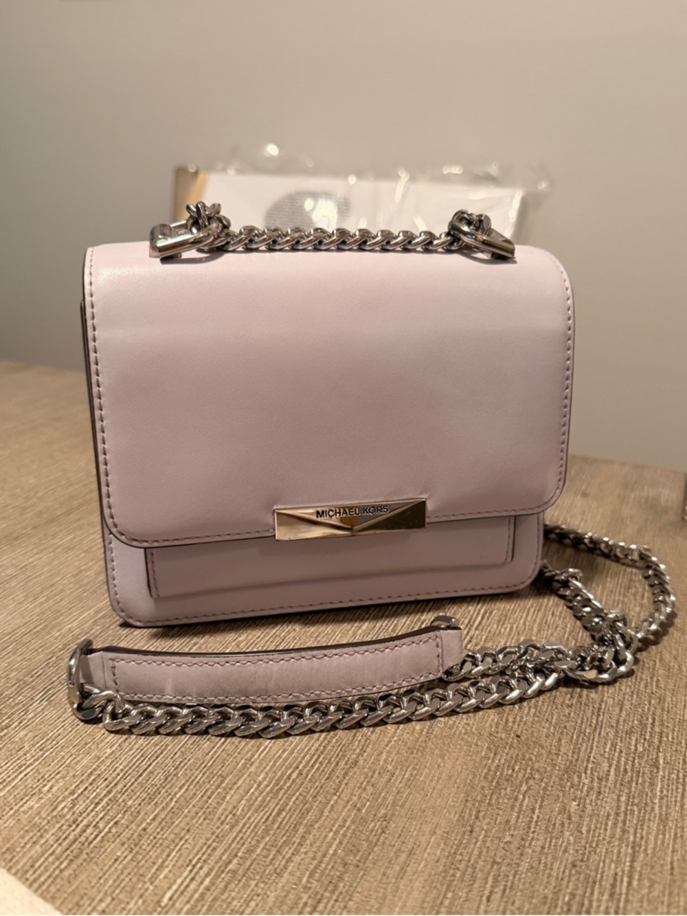 Michael Kors Pale Lavender Leather Crossbody with Silver Chain